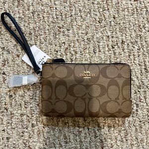 Coach Double Corner Zip Wristlet In Signature Canvas 87591